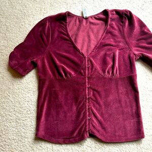 Cranberry American Rag velour button up top